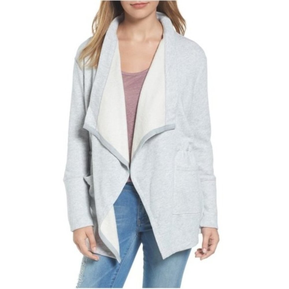 Caslon Asymmetrical Drape Collar Terry Jacket